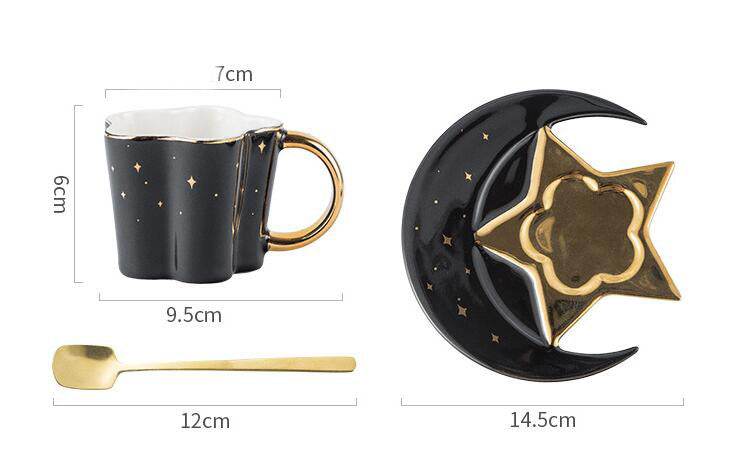Tasse Céramique Créative avec Soucoupe Étoile et Lune - Allomarc.com