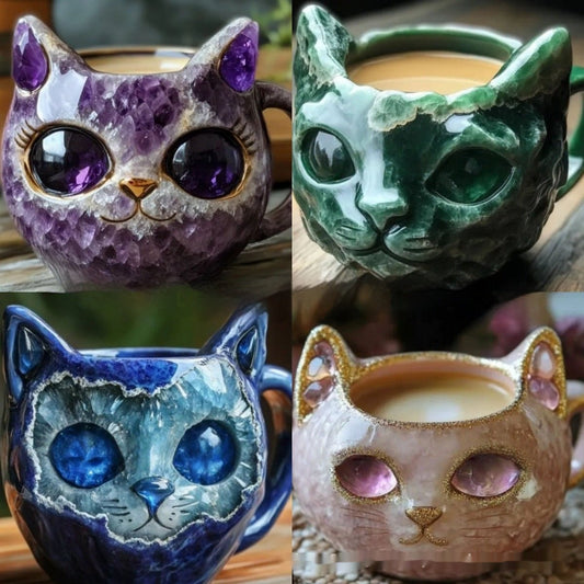 Tasse Géode Cristal Chat en Résine - Artisanat Unique - Allomarc.com
