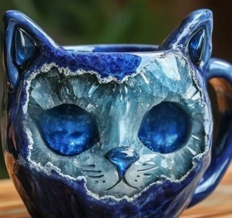 Tasse Géode Cristal Chat en Résine - Artisanat Unique - Allomarc.com