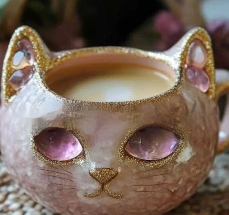 Tasse Géode Cristal Chat en Résine - Artisanat Unique - Allomarc.com