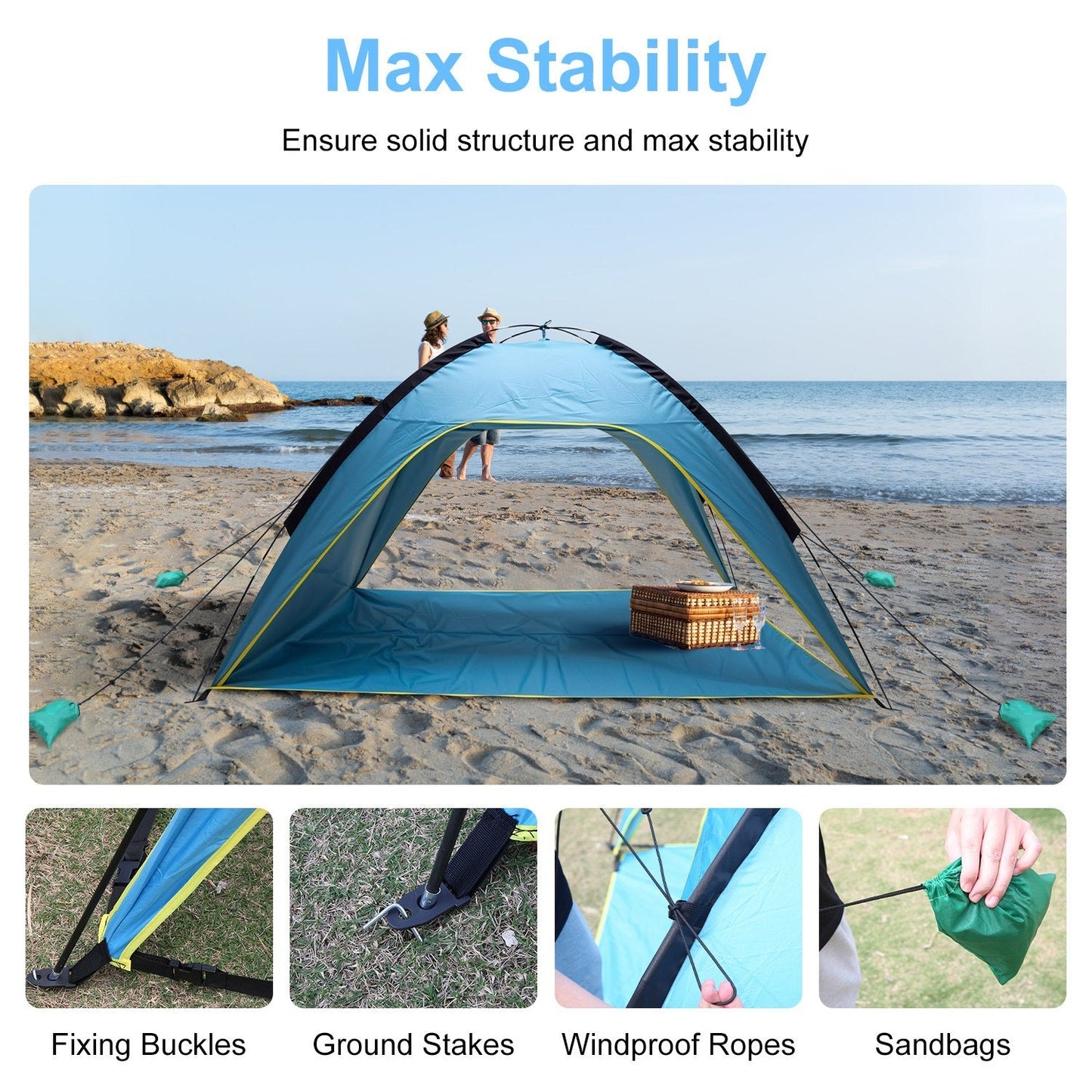 Tente de Plage 4 - 6 Personnes avec Canopy, Sac de Transport, UPF50 et Imperméable - Allomarc.com