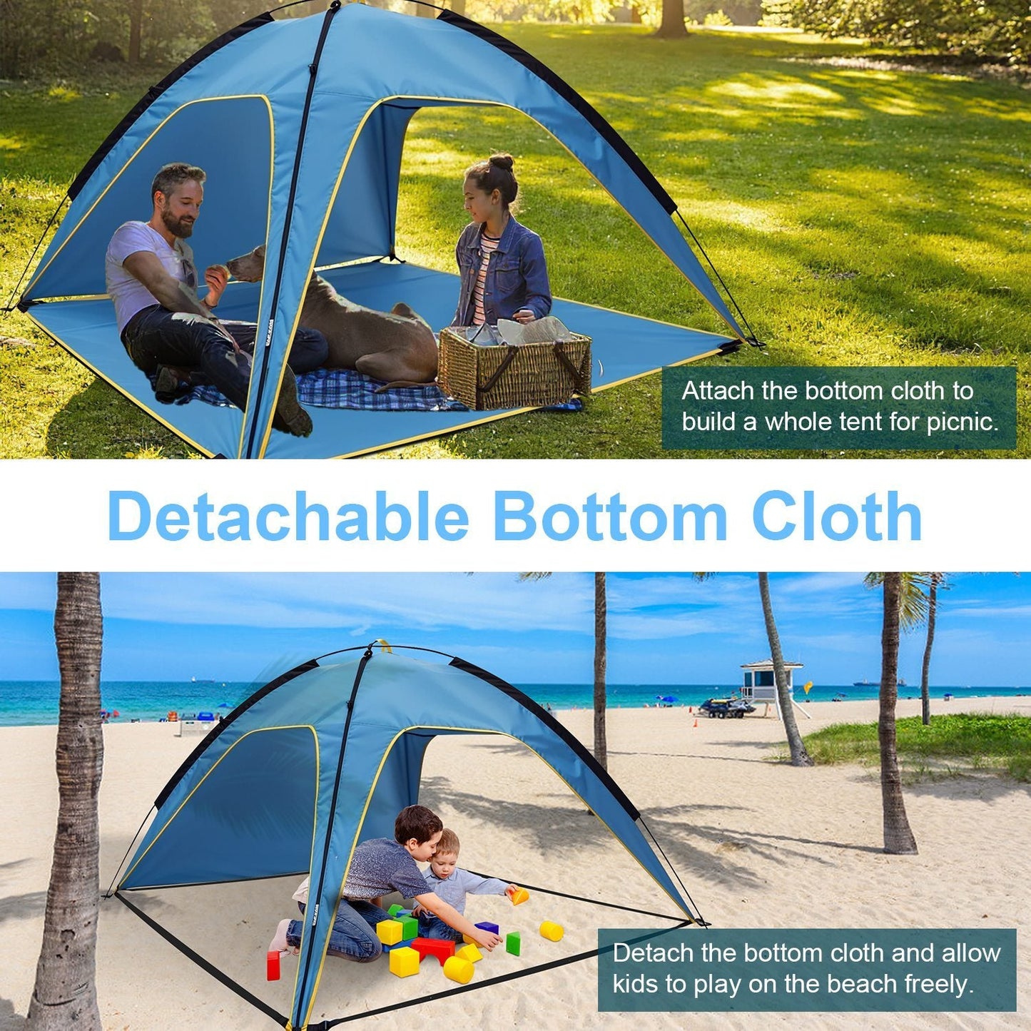 Tente de Plage 4 - 6 Personnes avec Canopy, Sac de Transport, UPF50 et Imperméable - Allomarc.com