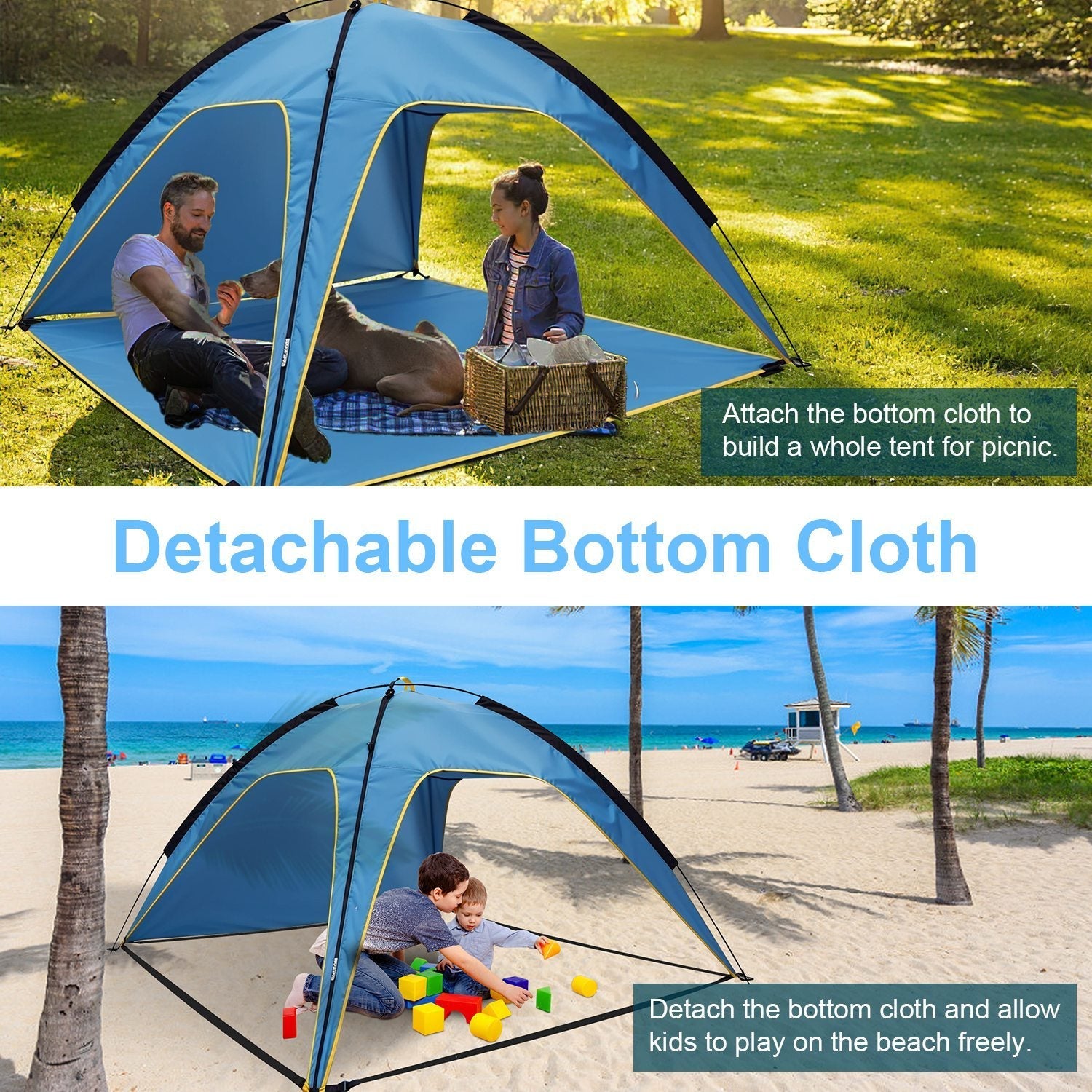 Tente de Plage 4 - 6 Personnes avec Canopy, Sac de Transport, UPF50 et Imperméable - Allomarc.com