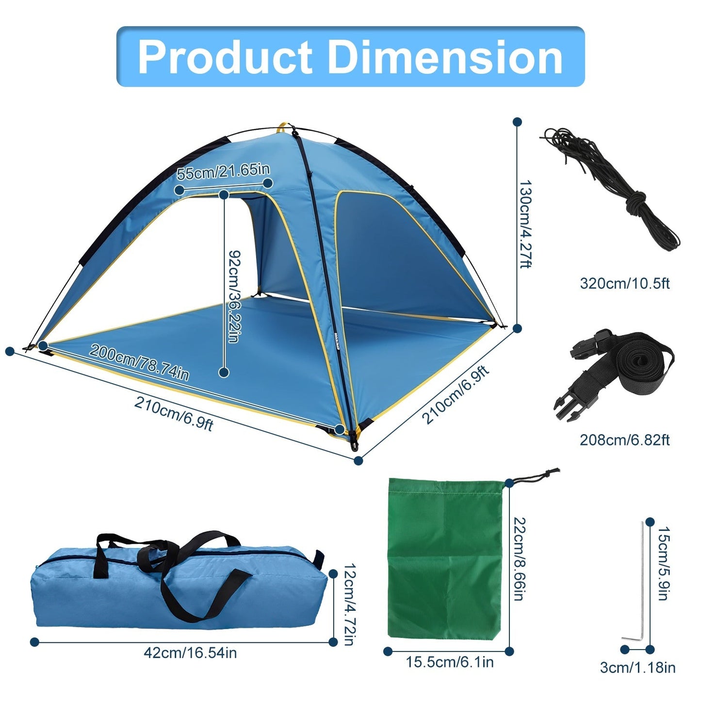 Tente de Plage 4 - 6 Personnes avec Canopy, Sac de Transport, UPF50 et Imperméable - Allomarc.com