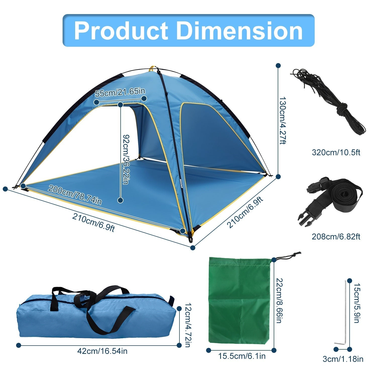 Tente de Plage 4 - 6 Personnes avec Canopy, Sac de Transport, UPF50 et Imperméable - Allomarc.com