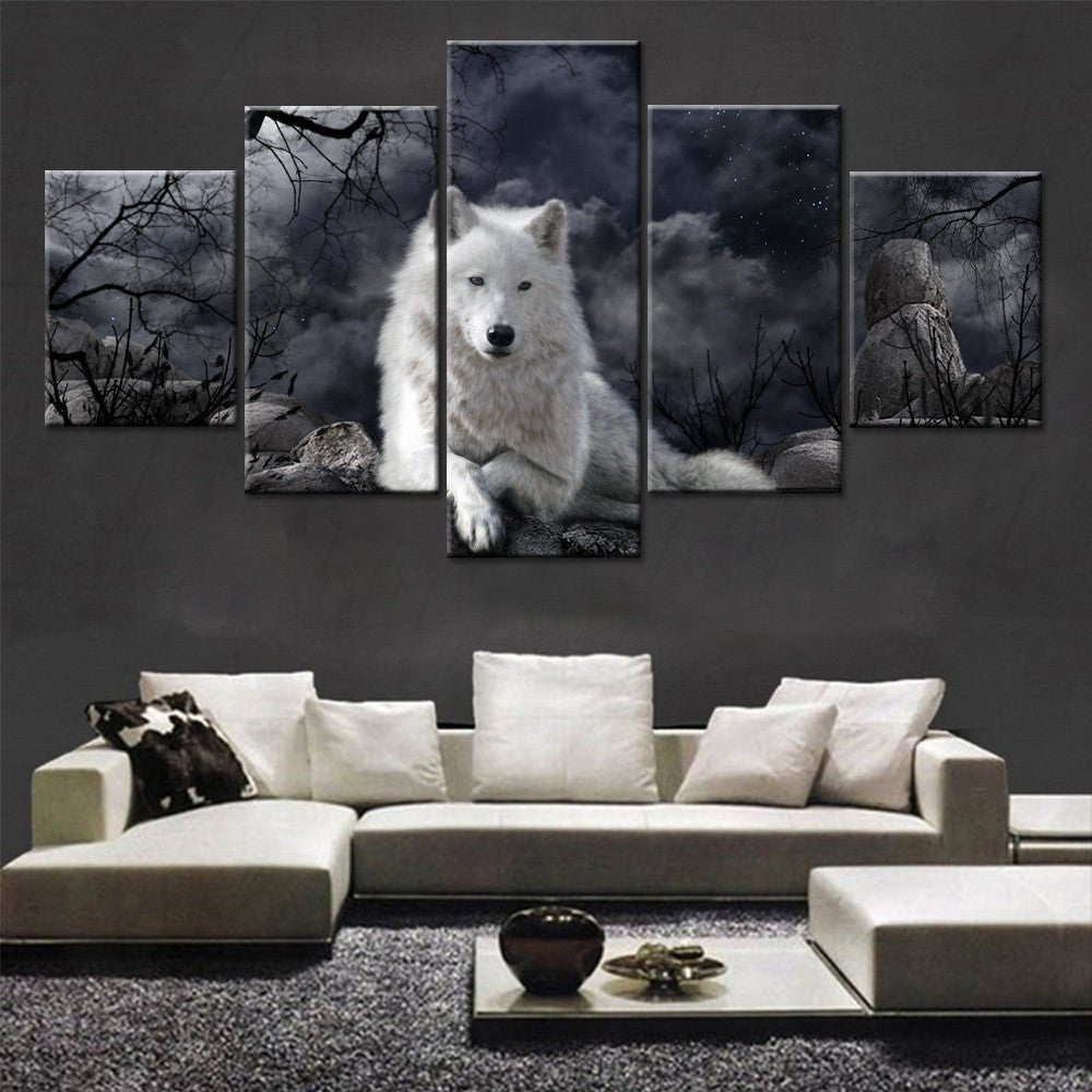 Toile Murale 5 Panneaux Art Animal Loup - Décoration Intérieure - Allomarc.com
