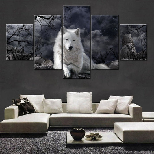 Toile Murale 5 Panneaux Art Animal Loup - Décoration Intérieure - Allomarc.com