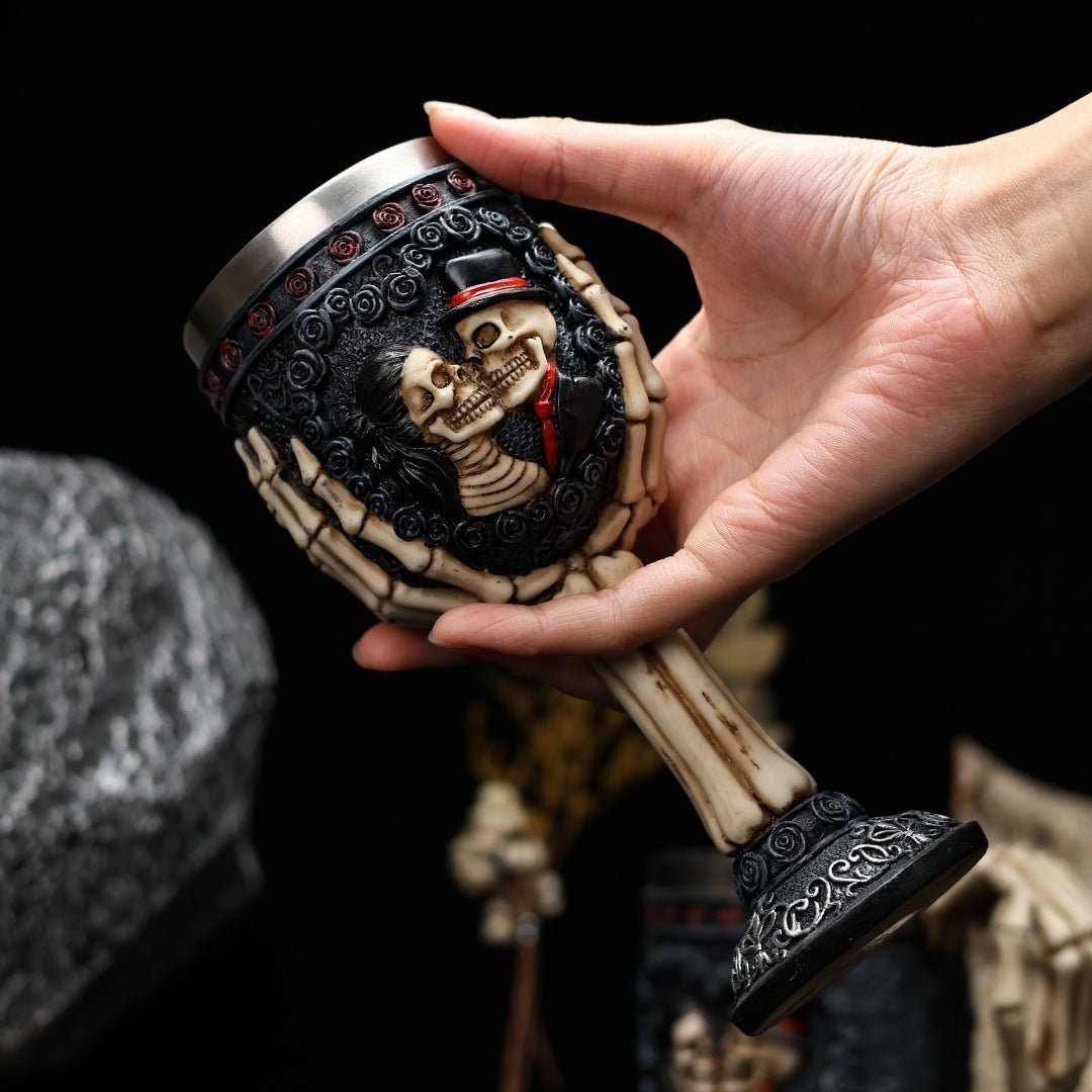 Verre à Vin Décoratif pour Couple en Acier Inoxydable avec Résine - Allomarc.com