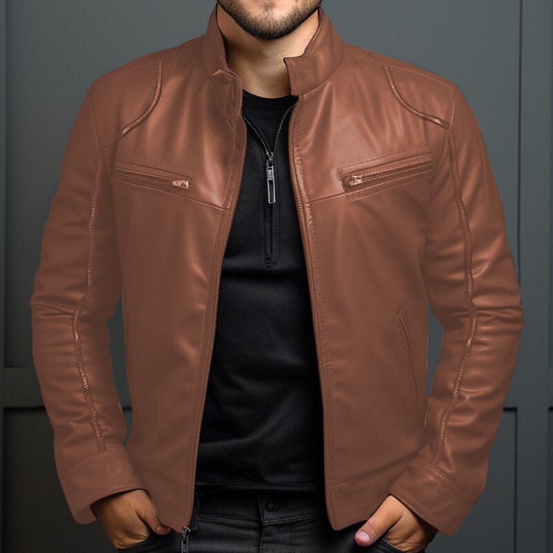 Veste en Cuir Manteau Moto pour Homme à Col Montant - Allomarc.com