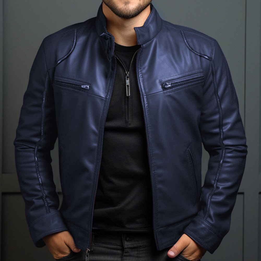 Veste en Cuir Manteau Moto pour Homme à Col Montant - Allomarc.com
