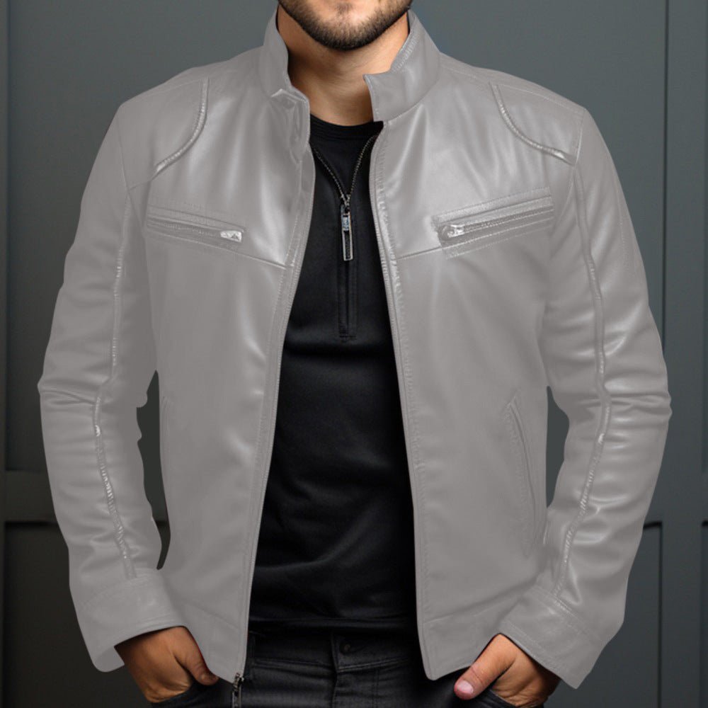 Veste en Cuir Manteau Moto pour Homme à Col Montant - Allomarc.com