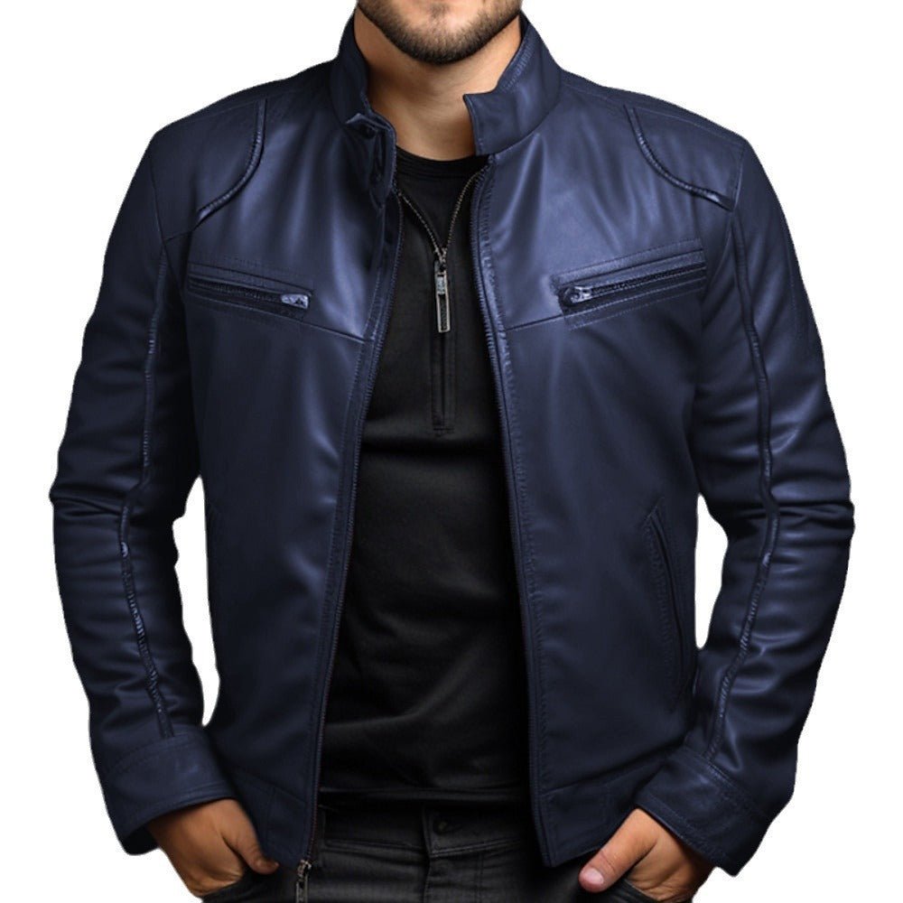 Veste en Cuir Manteau Moto pour Homme à Col Montant - Allomarc.com