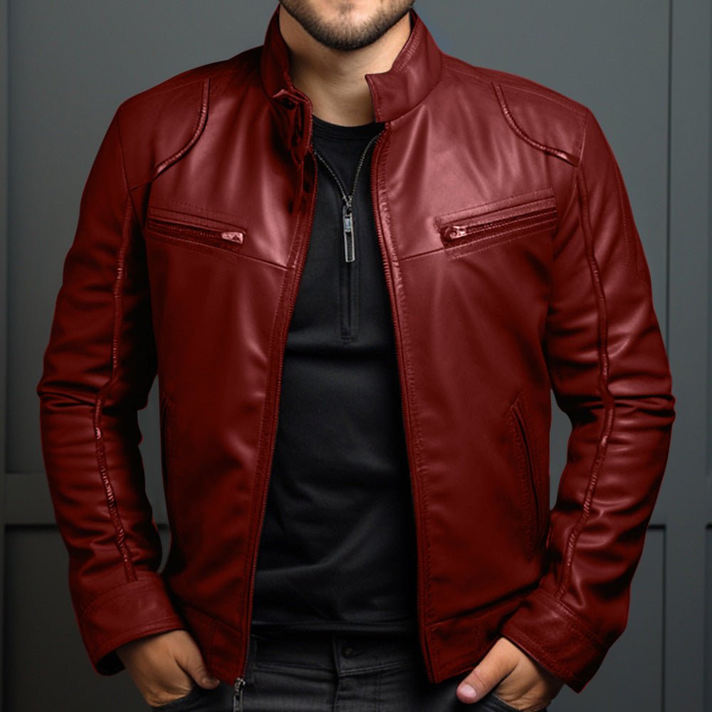 Veste en Cuir Manteau Moto pour Homme à Col Montant - Allomarc.com