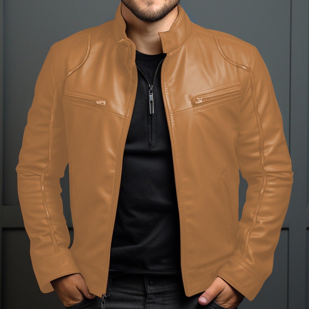 Veste en Cuir Manteau Moto pour Homme à Col Montant - Allomarc.com
