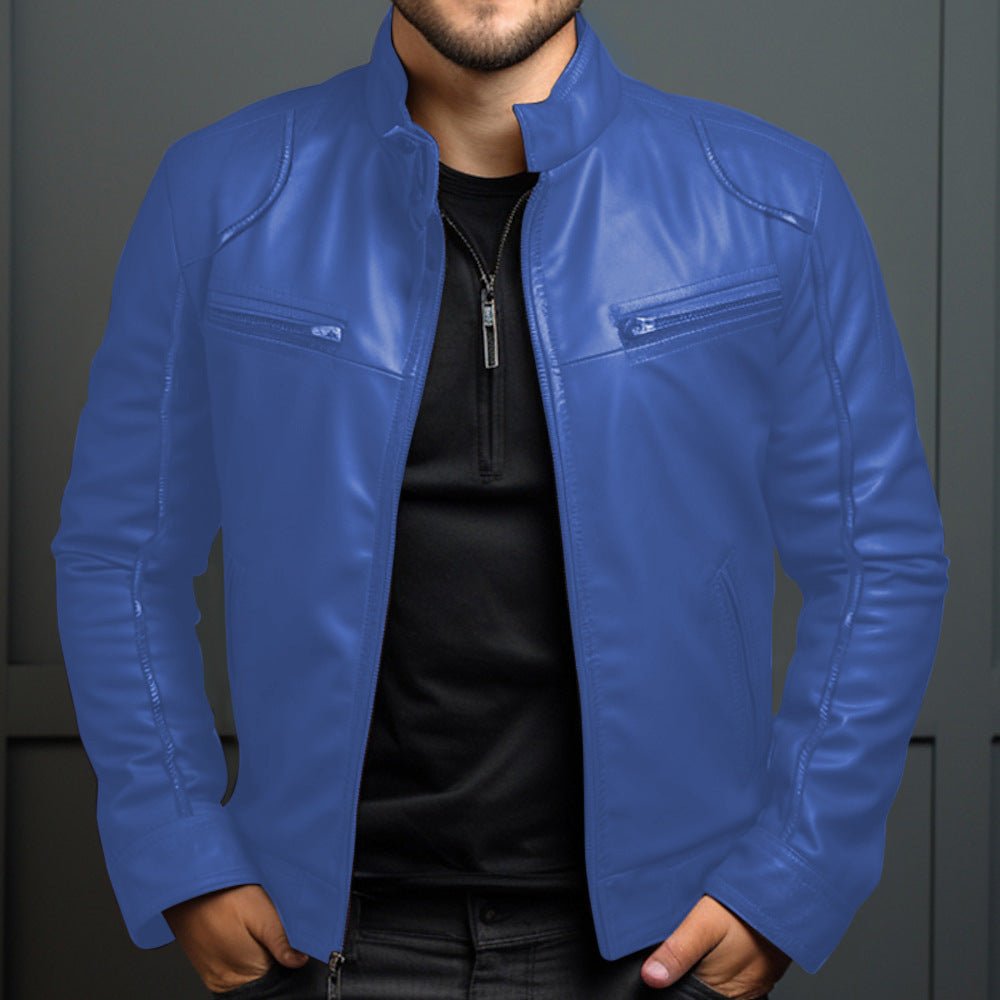 Veste en Cuir Manteau Moto pour Homme à Col Montant - Allomarc.com