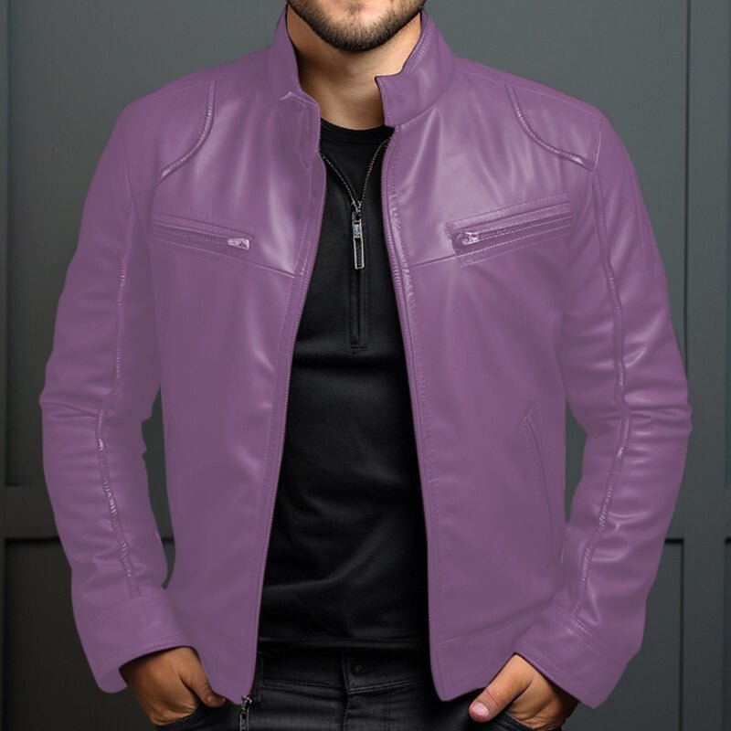 Veste en Cuir Manteau Moto pour Homme à Col Montant - Allomarc.com
