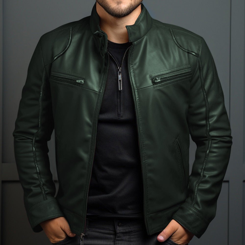 Veste en Cuir Manteau Moto pour Homme à Col Montant - Allomarc.com