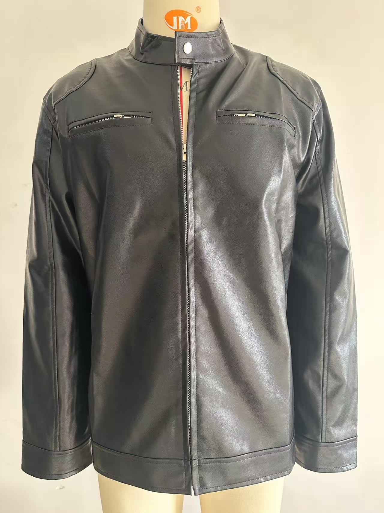 Veste en Cuir pour Homme avec Col Montant - Style Affaires Décontracté - Allomarc.com