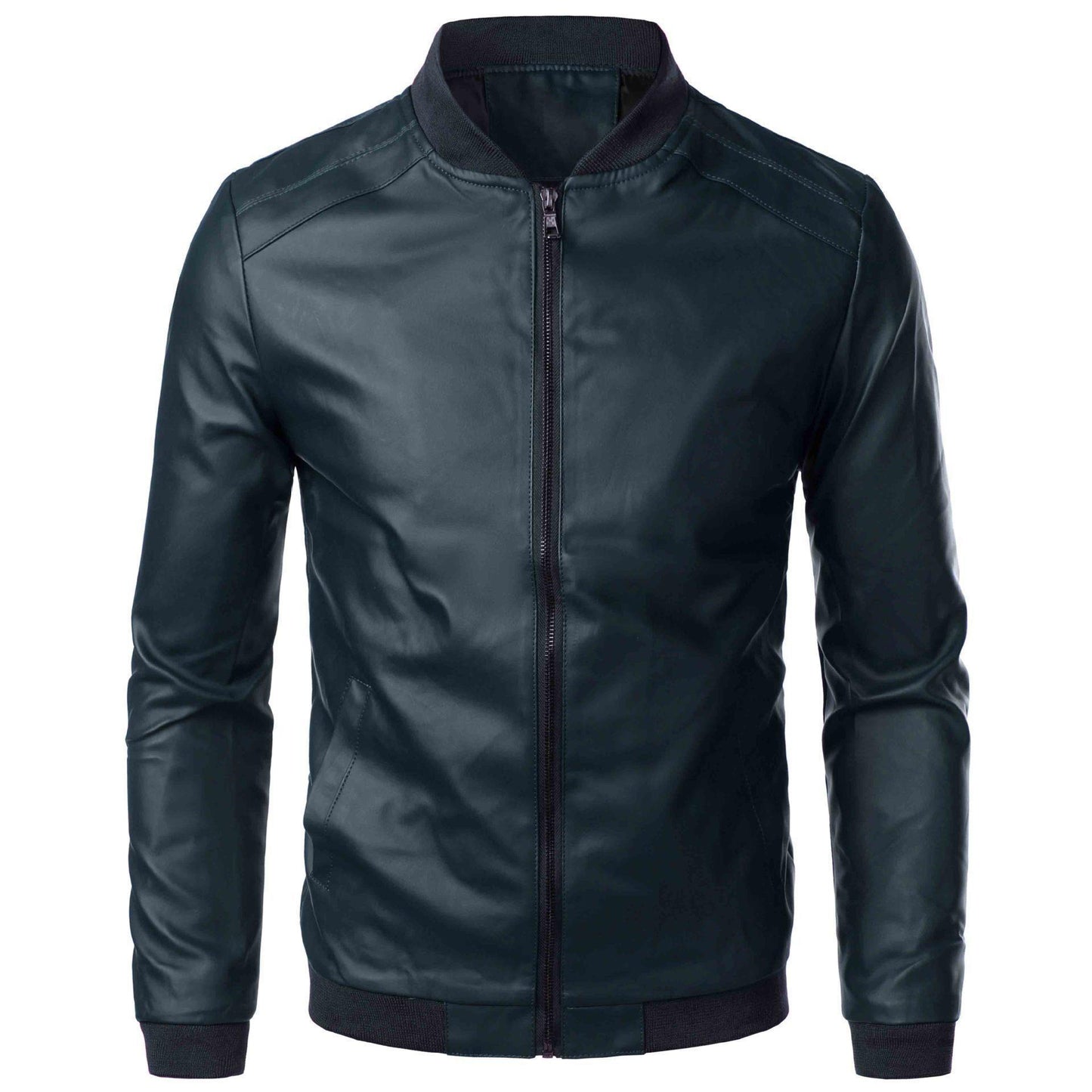 Veste en Cuir pour Homme - Manteau Slim à Col Montant Style Locomotive - Allomarc.com