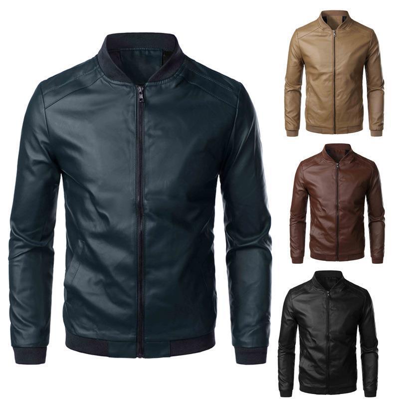 Veste en Cuir pour Homme - Manteau Slim à Col Montant Style Locomotive - Allomarc.com