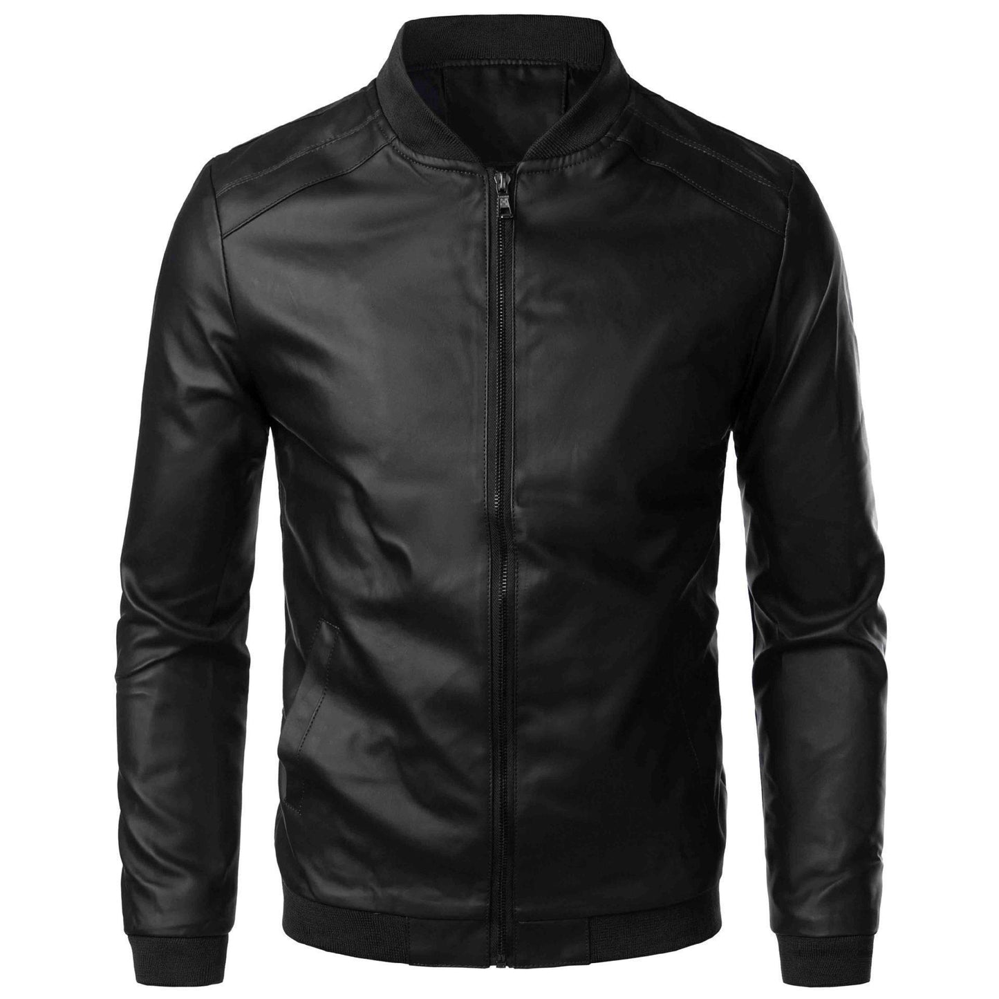 Veste en Cuir pour Homme - Manteau Slim à Col Montant Style Locomotive - Allomarc.com