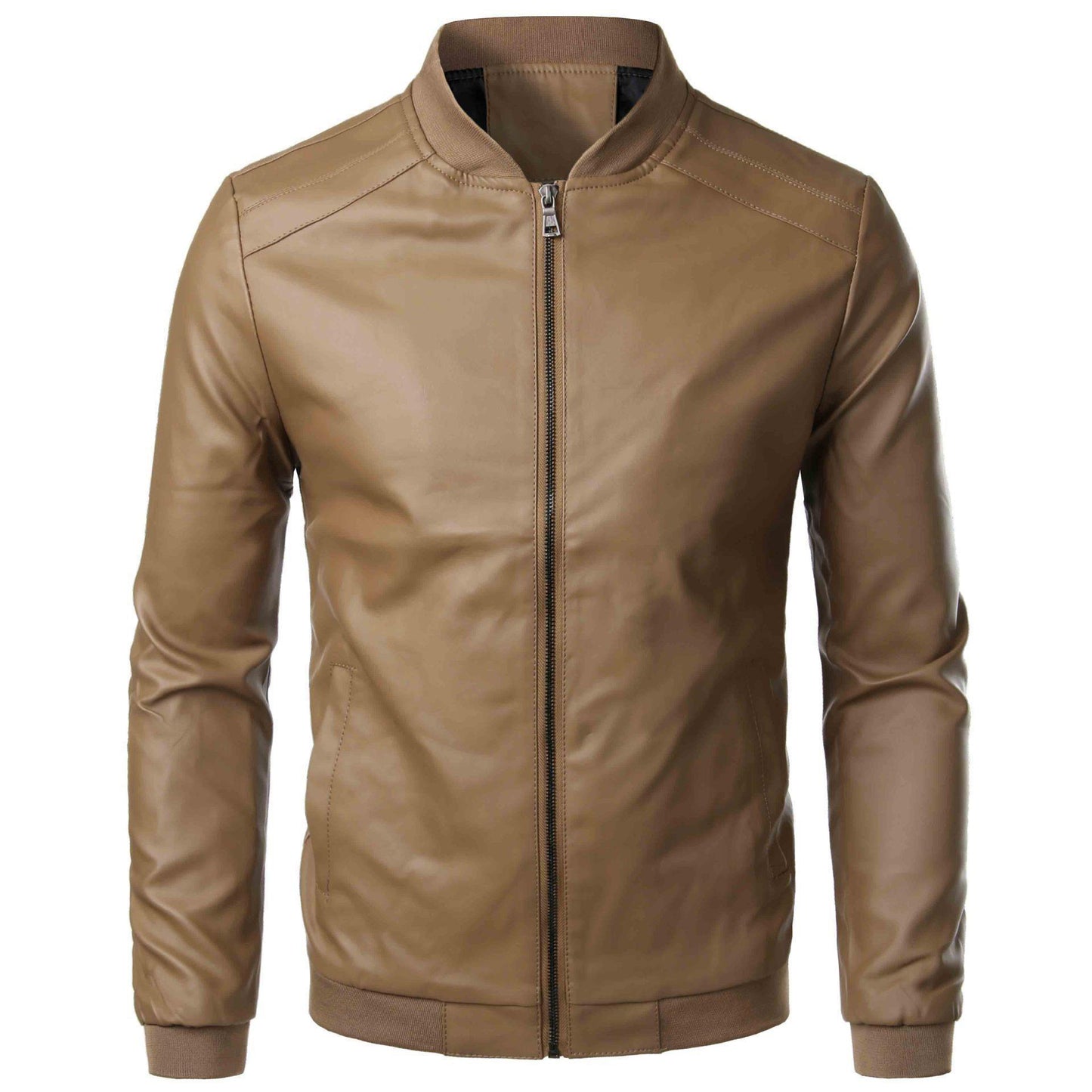 Veste en Cuir pour Homme - Manteau Slim à Col Montant Style Locomotive - Allomarc.com