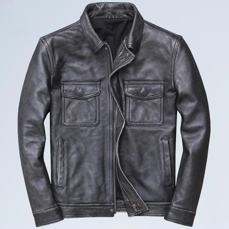 Veste en Cuir Retro pour Hommes avec Revers - Style Moto - Allomarc.com
