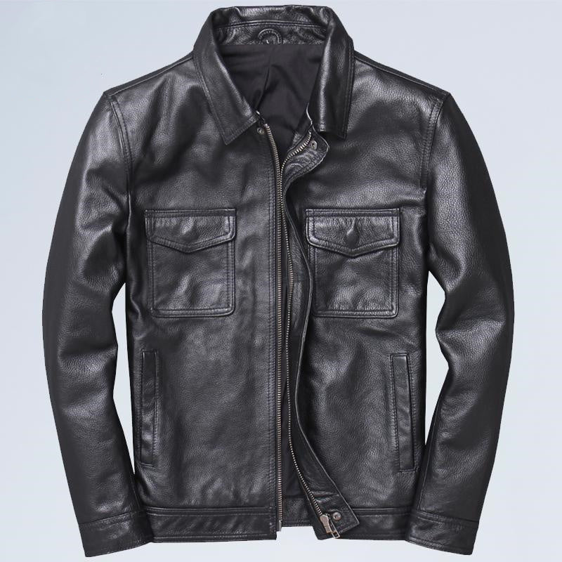 Veste en Cuir Retro pour Hommes avec Revers - Style Moto - Allomarc.com