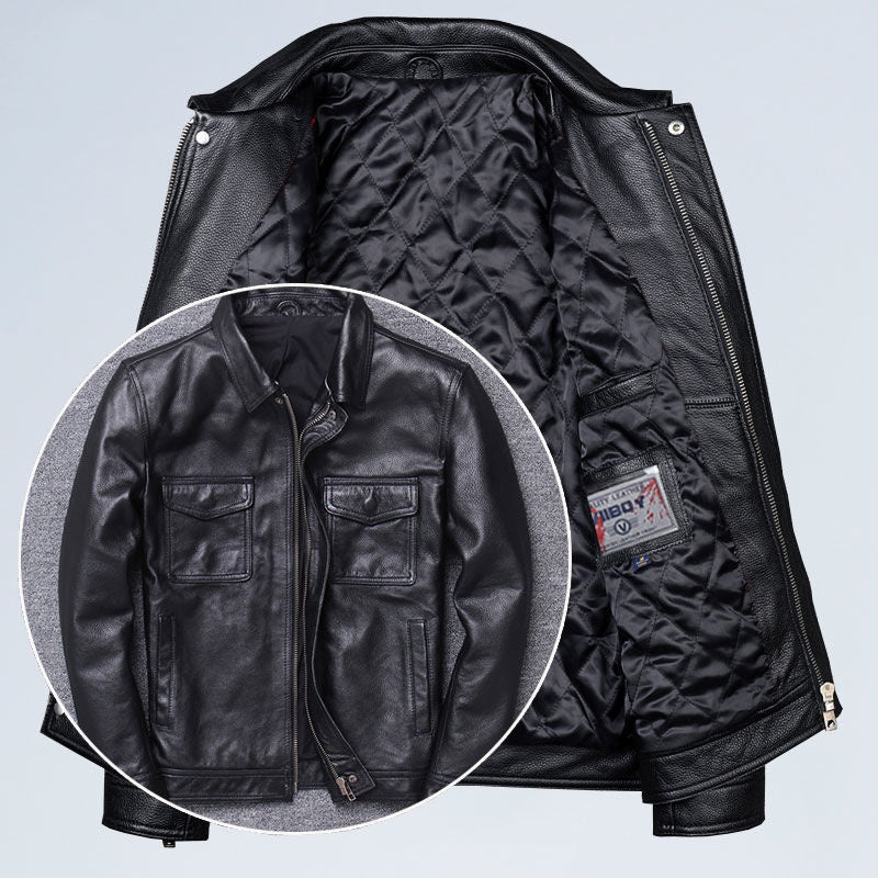 Veste en Cuir Retro pour Hommes avec Revers - Style Moto - Allomarc.com